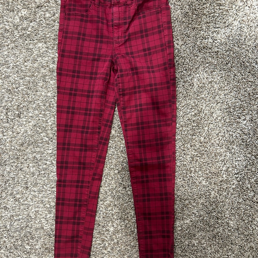American Eagle Outfitters Red Plaid Jeggings